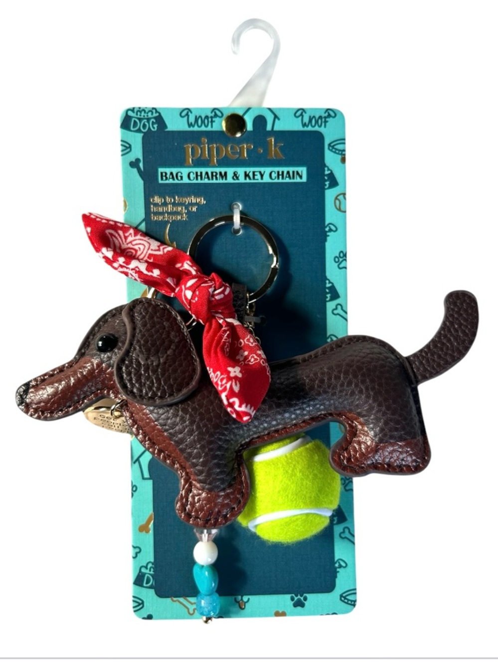 Piper K Dachshund Dog ball bag charm key chain